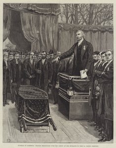 Pohřeb Gambetty, řeč pronesená nad rakví u vchodu na hřbitov Pere La Chaise